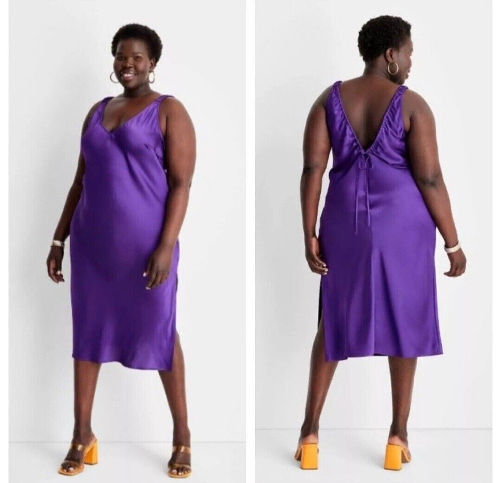 Future Collective Alani Noelle Purple Strappy V-Neck Midi Dress  Womens  1X  H6
