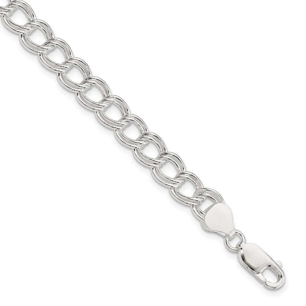 925 Sterling Silver 7.5mm Semi-Solid Double Link Charm Bracelet 8.5