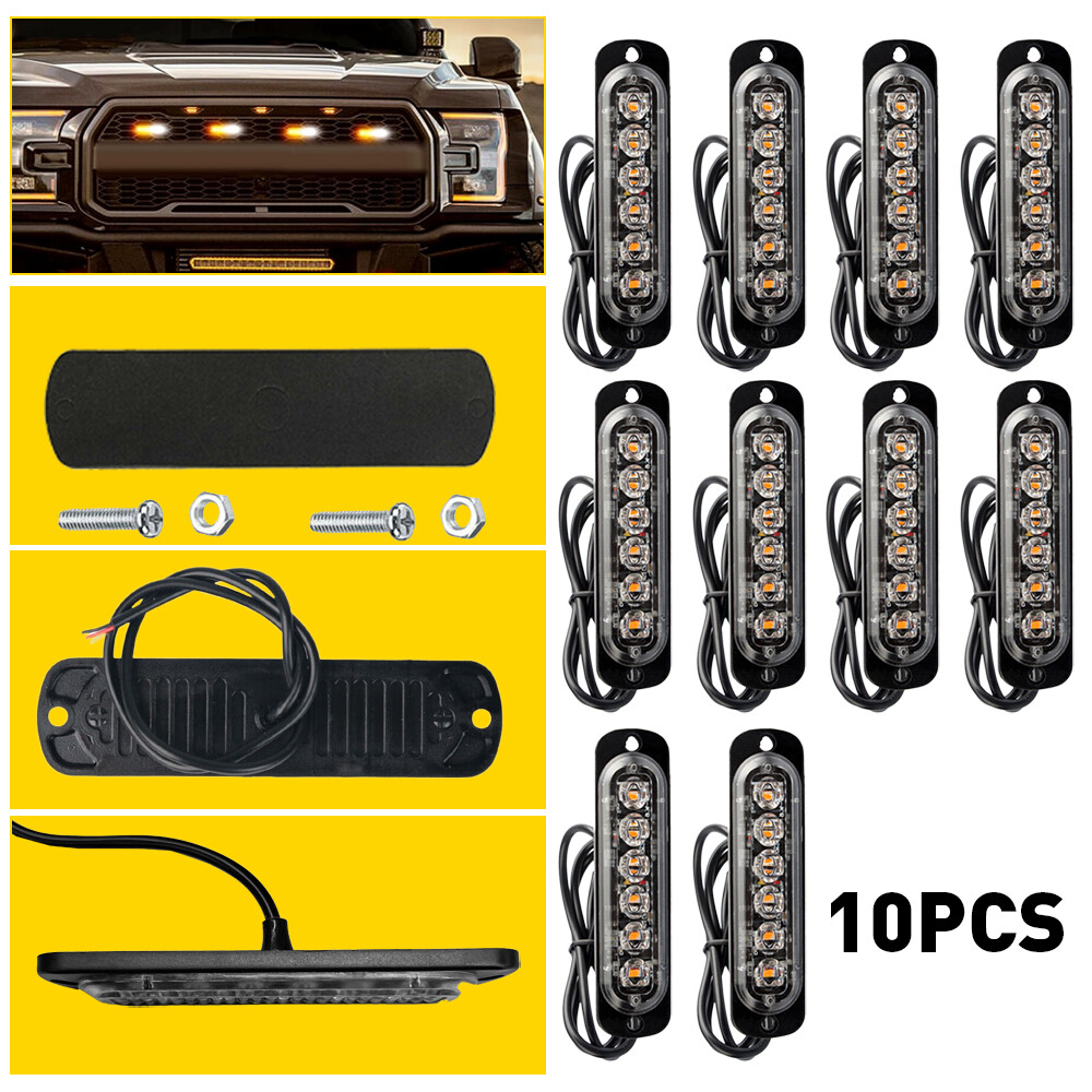 Grille Flush Surface Strobe Mount Lights 10PCS Amber Yellow Hazard Warning Kit
