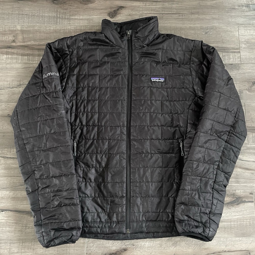 Patagonia Mens Nano Puff Black Full Zip Jacket Small Logo Embroidery