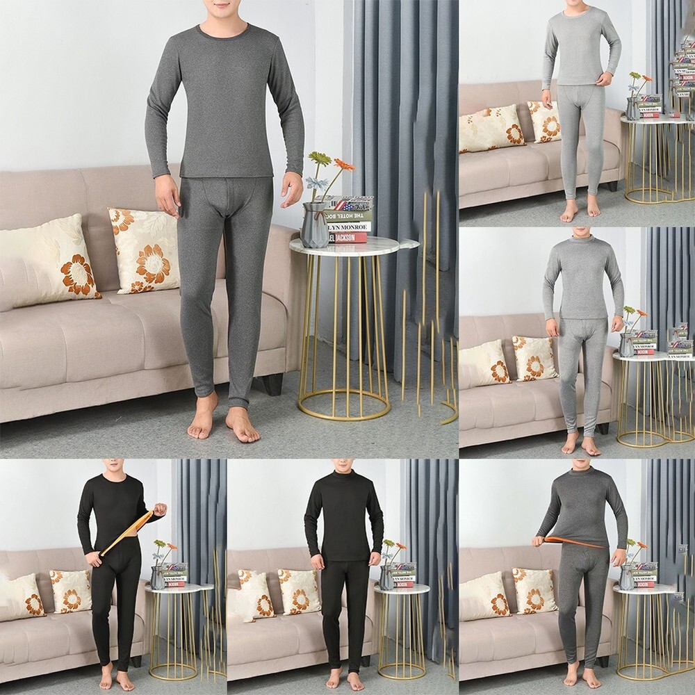 Winter Fleece Lined Thermal Suit for Men Top and Pants Set XL 4XL Black