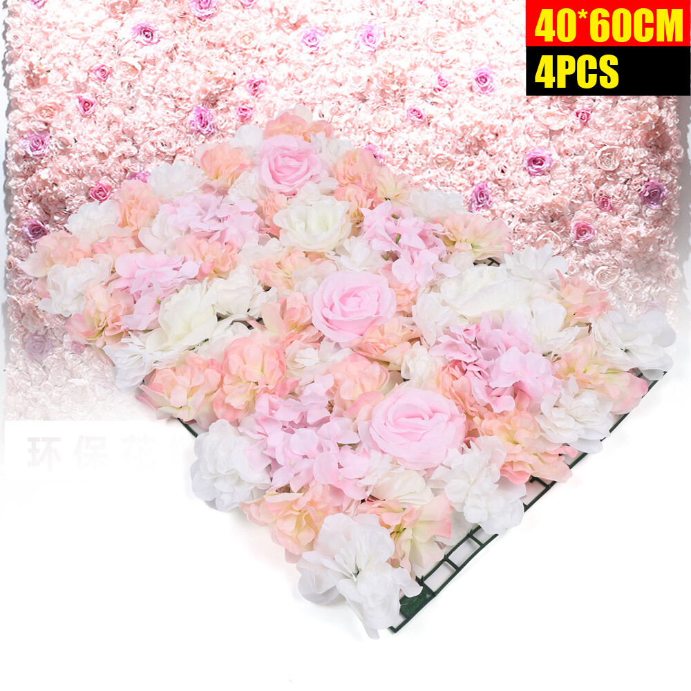4Pcs Pink Artificial Silk Flower Wall Panel Wedding Party Venue Decor Backdrop