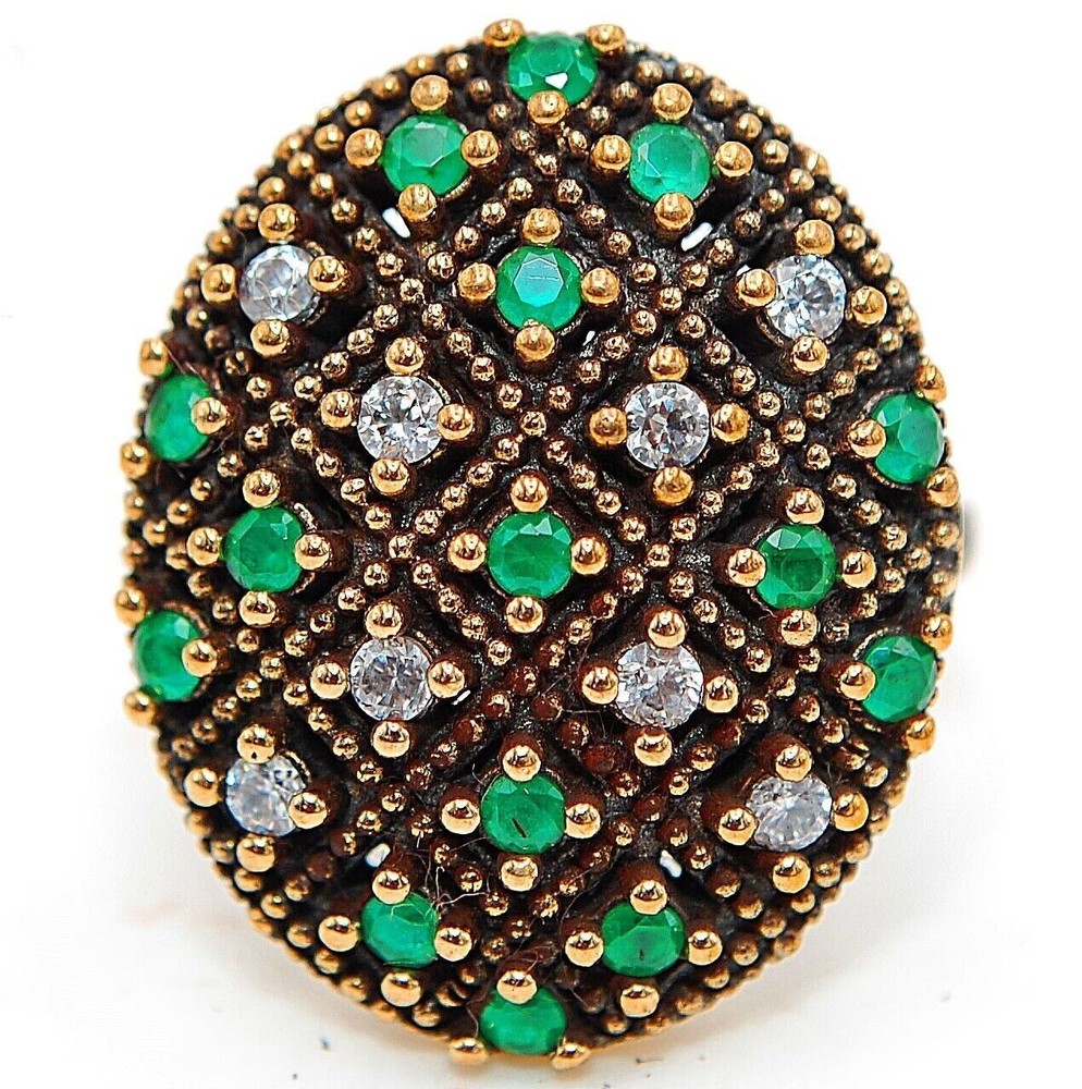 Ottoman Empire Inspired 2CT Treated Emerald 925 Sterling Silver Ring Size 9