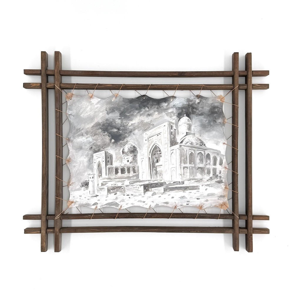 Framed Leather Surface Fine Art Oil Painting Historical Islamic World Monument