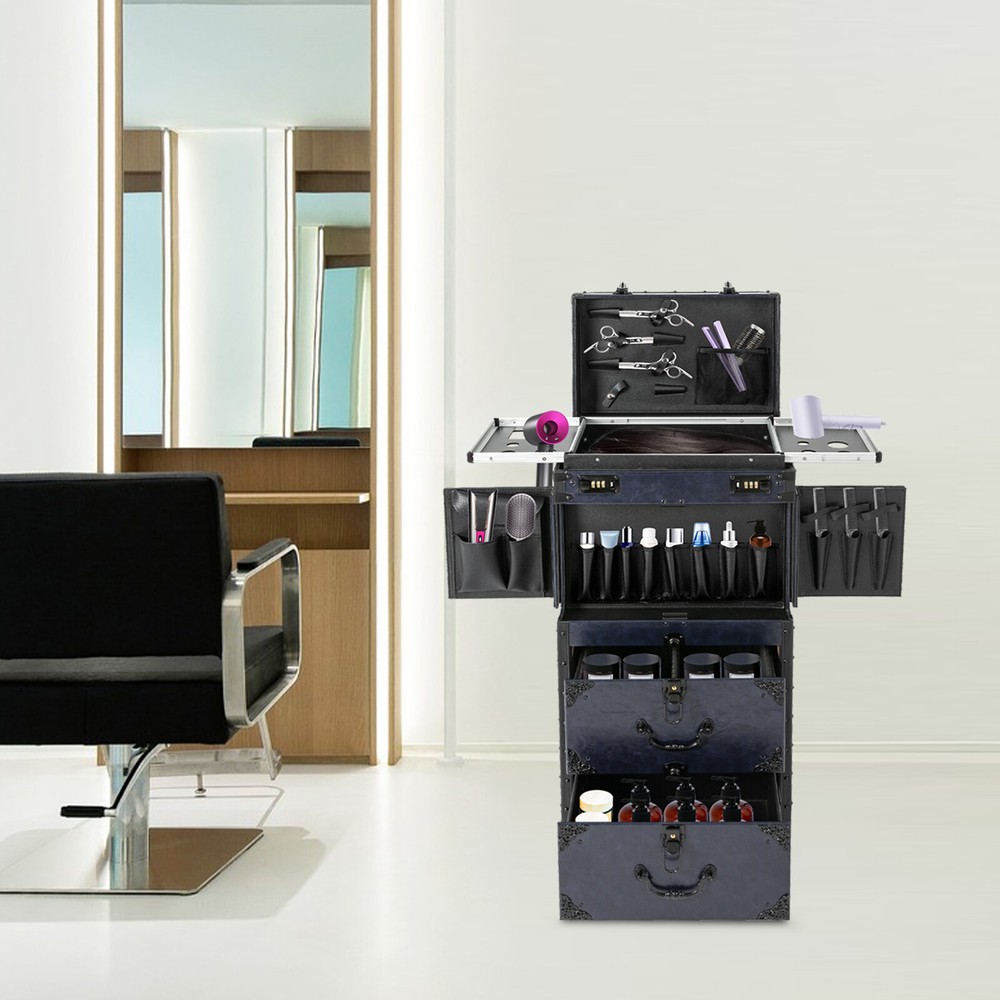 Rolling Makeup Train Case Large Storage Cosmetic Trolley 4 in 1 Travel Case Cart