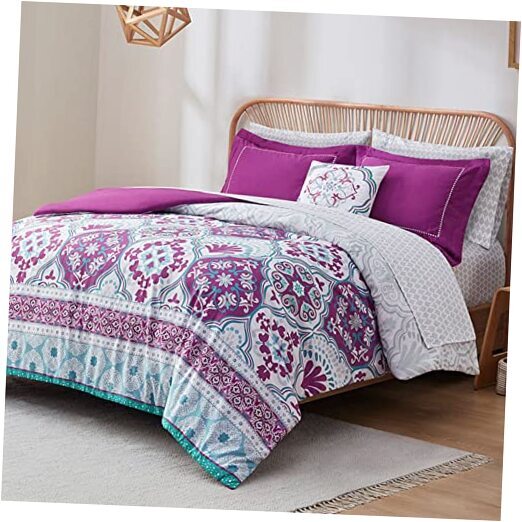 Full Size Complete Comforter Sets, Lattice Boho Bed in A Bag,Microfiber