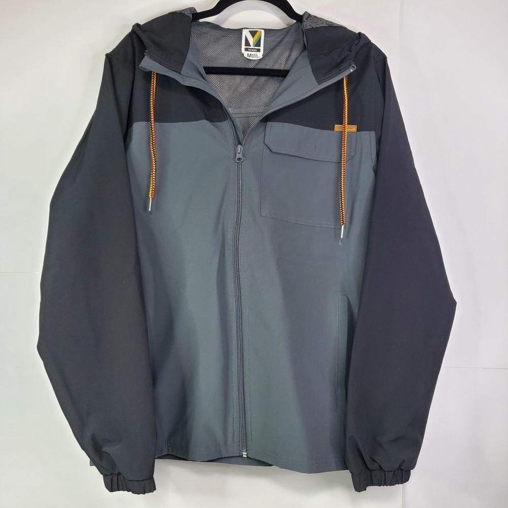 Men's Voyager Hooded Windbreaker Jacket - Size M, Grey/Black, Water-Resistant Full Zip Windwear  