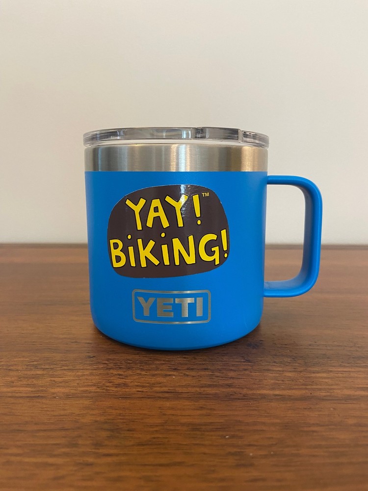 Used YETI 14oz Stainless Steel Rambling Mug with Sticker