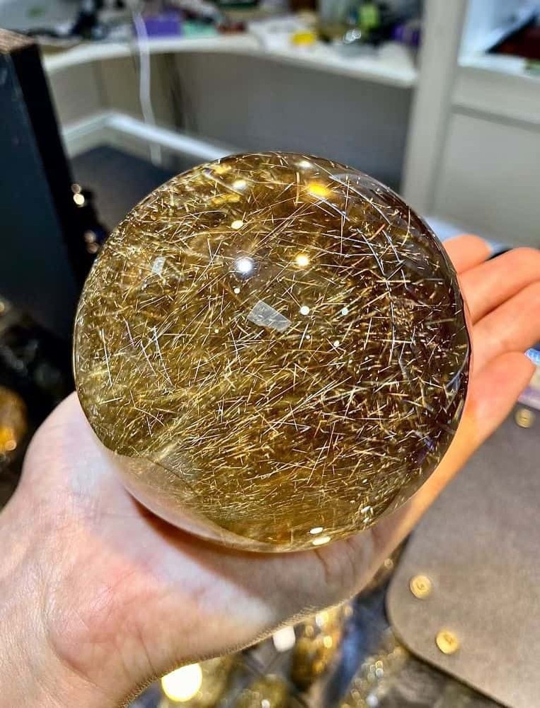 Rare Natural Gold Rutilated Quartz sphere 95mm crystal ball Healing gems