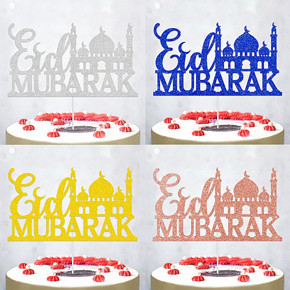 Eid Mubarak Glitter Cake Topper Festival Cupcake Picks Party Cake Decorations