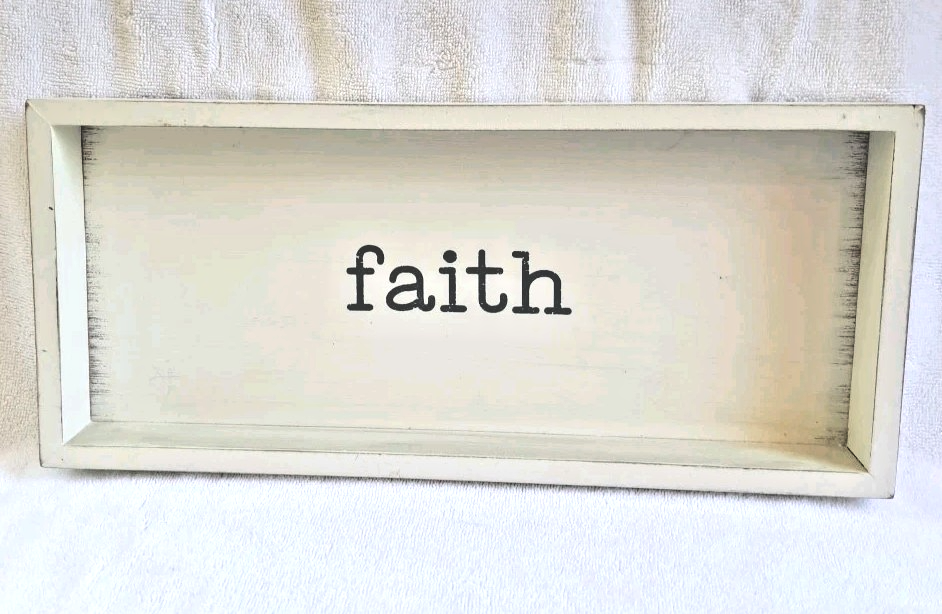 Rustic Wooden Farmhouse Wall Plaque Box Tray with Faith Design 15.75x7x1.5 Inches