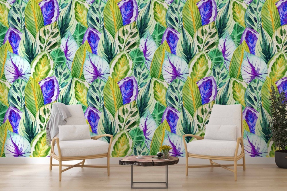 3D Plant Leaves Watercolor Pattern Wall Murals Wallpaper Murals Wall Sticker
