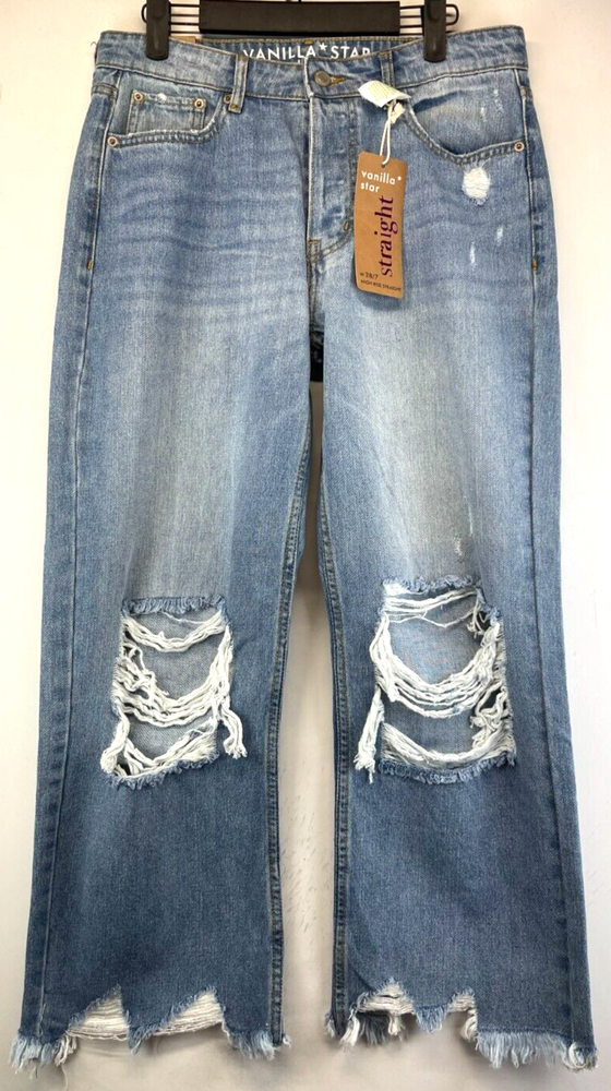Vanilla Star Cropped Jeans Juniors Size 7 Blue High Rise Distressed (2512)