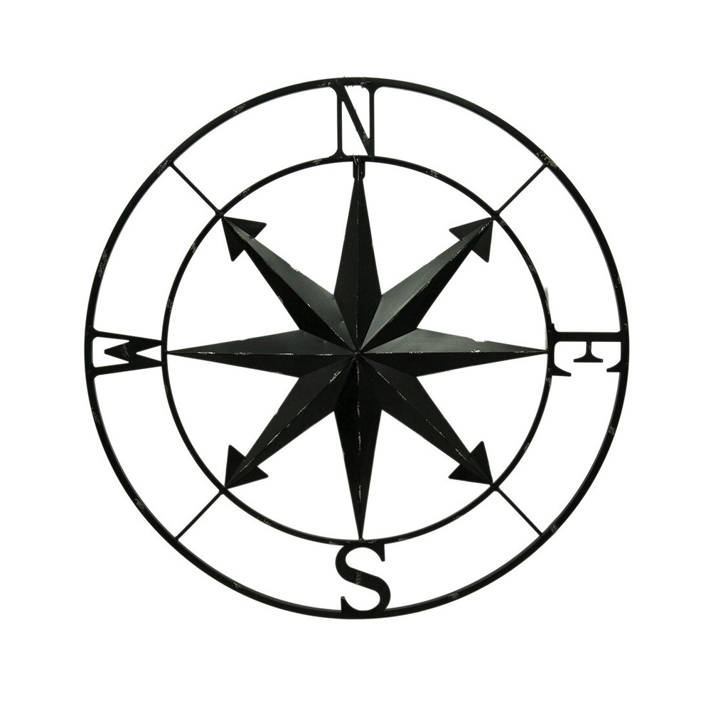 Scratch & Dent Distressed Metal Indoor Outdoor Compass Rose Wall Hanging 28 Inch