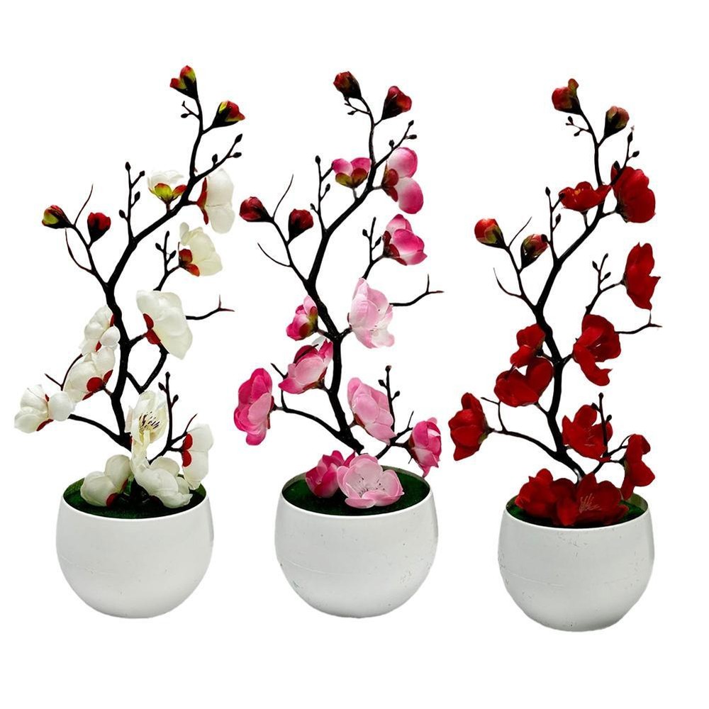 Artificial Plum Blossom Tree Realistic Wintersweet Flowers Potted Plant Decor