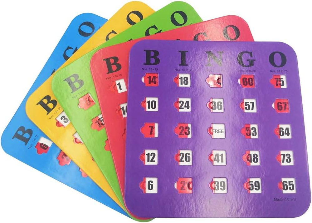 5-Pack Multi-Color Shutter Slide Bingo Cards, Extra Thick with Windows