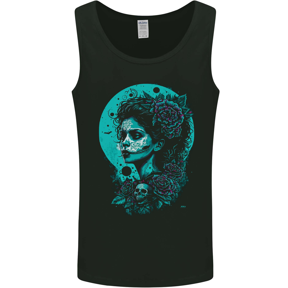 Santa Muerte Day of the Dead Skull Fantasy Mens Vest Tank Top