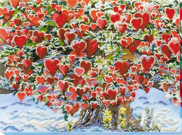 Bead embroidery kit Tree of Love needlework kit Art canvas beadwork pattern