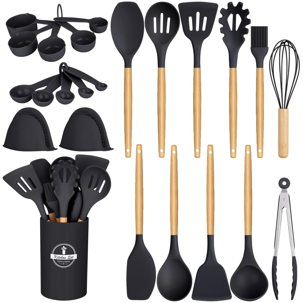 24 Pcs Kitchen Cooking Utensils Set,446°F Heat Resistant Non-Stick Silicone K...