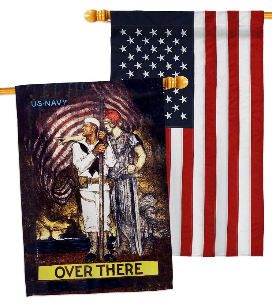 Over There House Flag Pack Armed Forces Navy USN Seabee United State American...