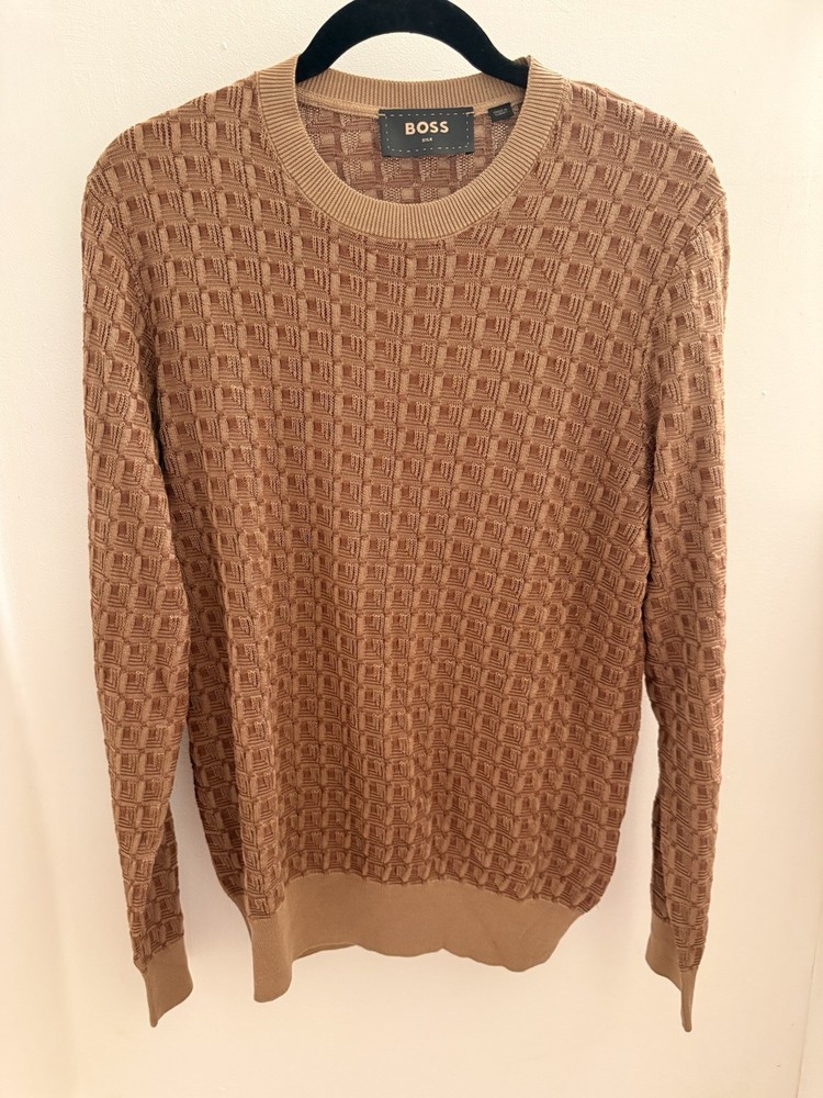 BOSS Regular-Fit Silk Sweater with Geometric Structure Beige Men's M