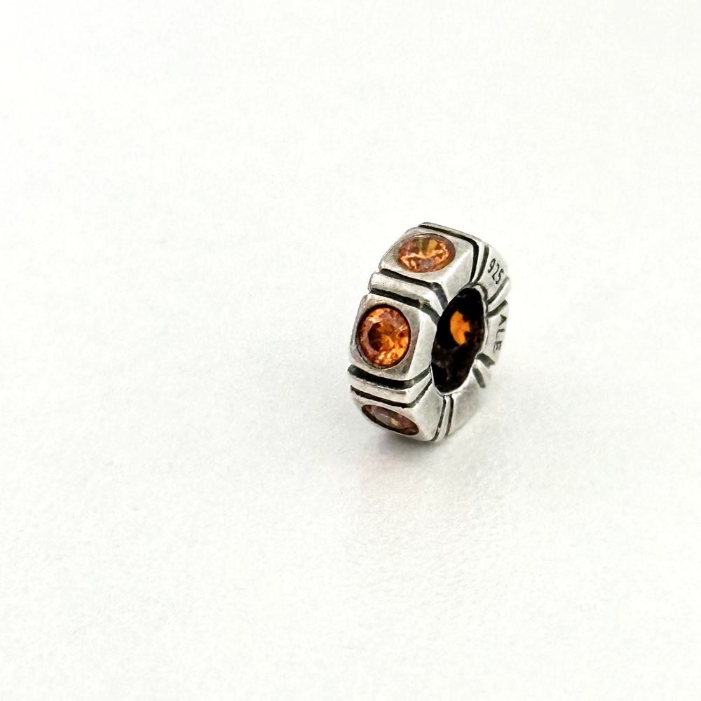Pandora Sterling Silver Orange CZ Trinity Retired Spacer Bead Charm