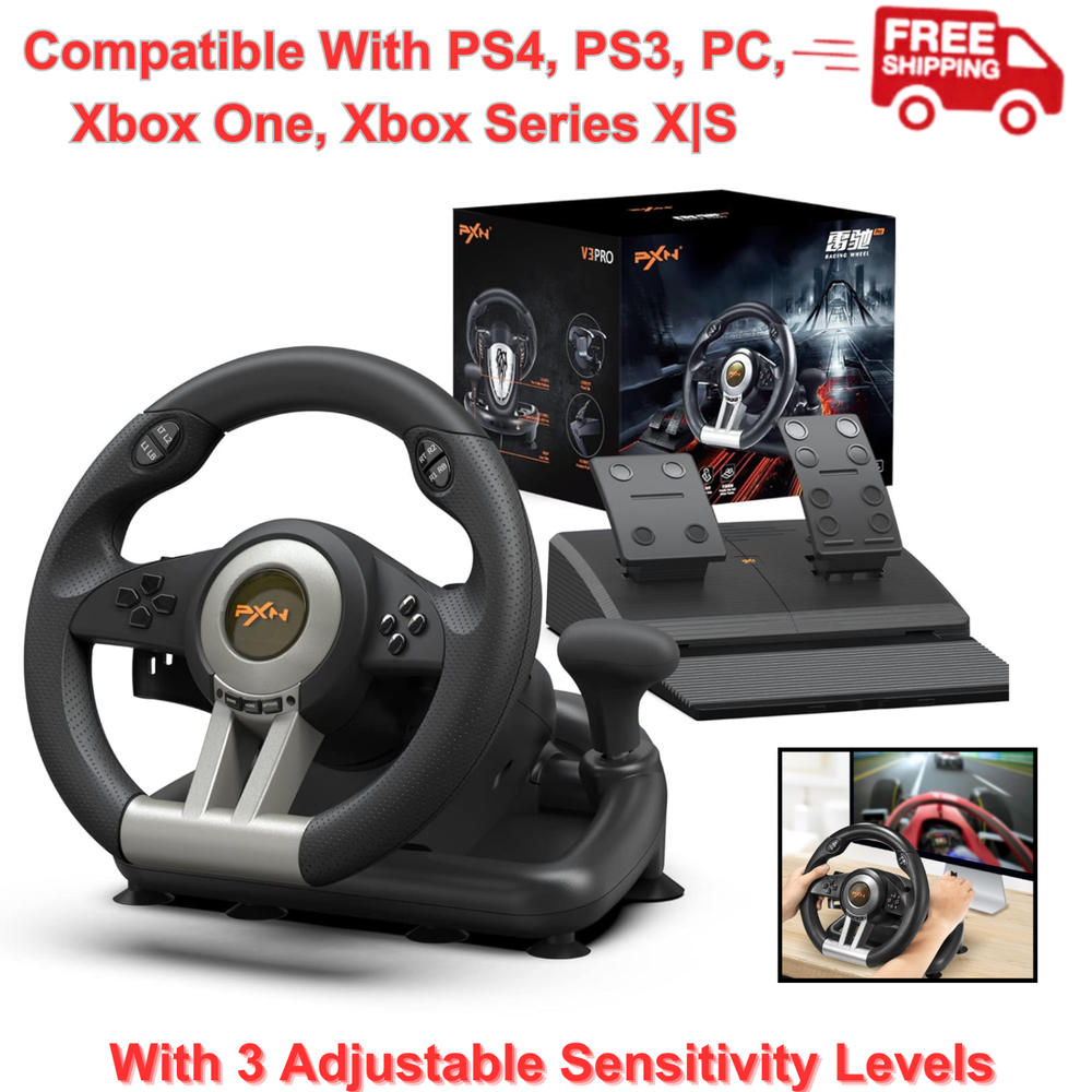 PXN V3II 180° USB Racing Wheel for PC PS4 Xbox PS3 Gaming