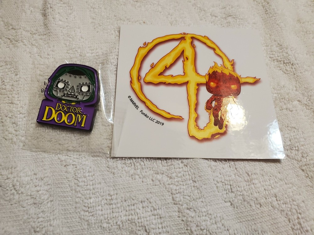 Funko Marvel Collector Corps Doctor Doom Pin & Fantastic Four Human Torch Decal