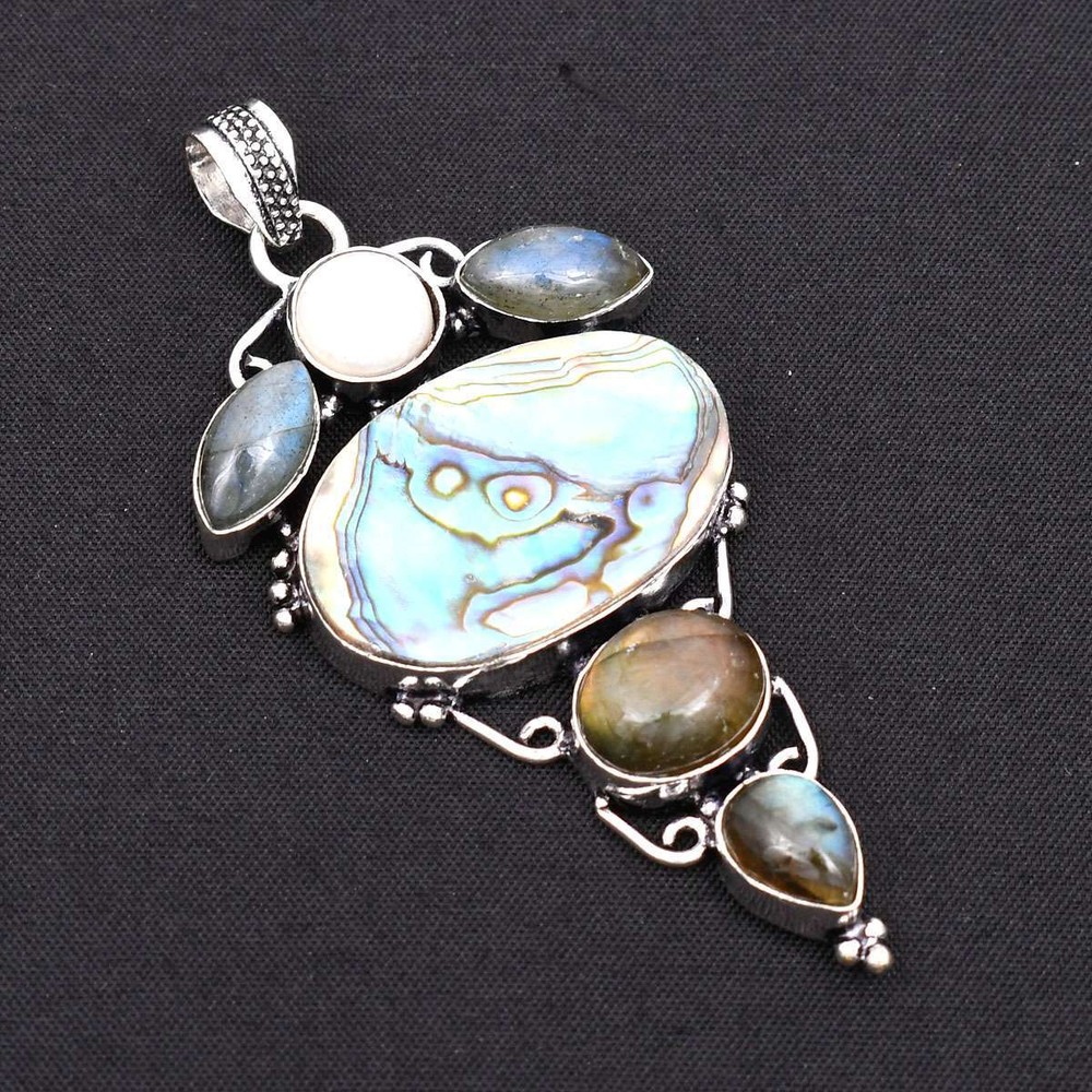 Abalone Shell Labradorite Gemstone Handmade Pendant Jewelry Gift 2.92