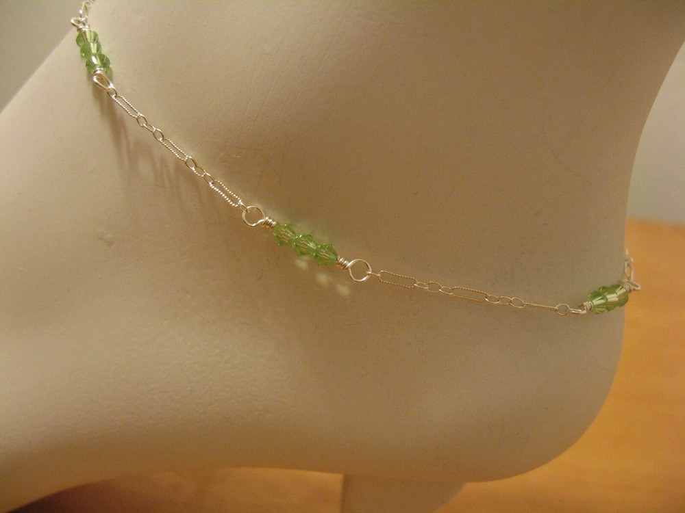 💚Swarovski PERIDOT GREEN Crystal ANKLET on Sterling SILVER NEW! PRETTY! L@@K!