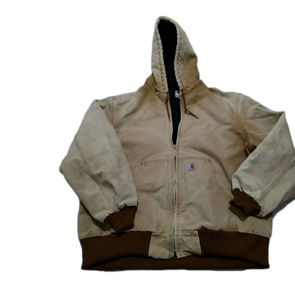 Vintage Carhartt J140 Quilted Canvas Hooded Jacket XL Distressed Brown