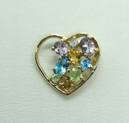 9ct Yellow Gold Multi-Gemstone Heart Pendant Charm