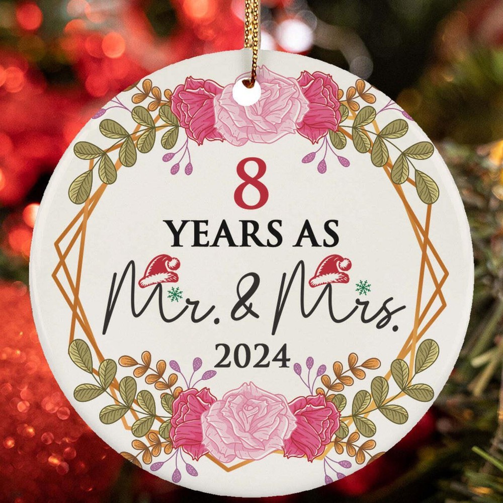 8 Years As Mr And Mrs Ornament 8th Weeding Anniversary Christmas Wreath Gift