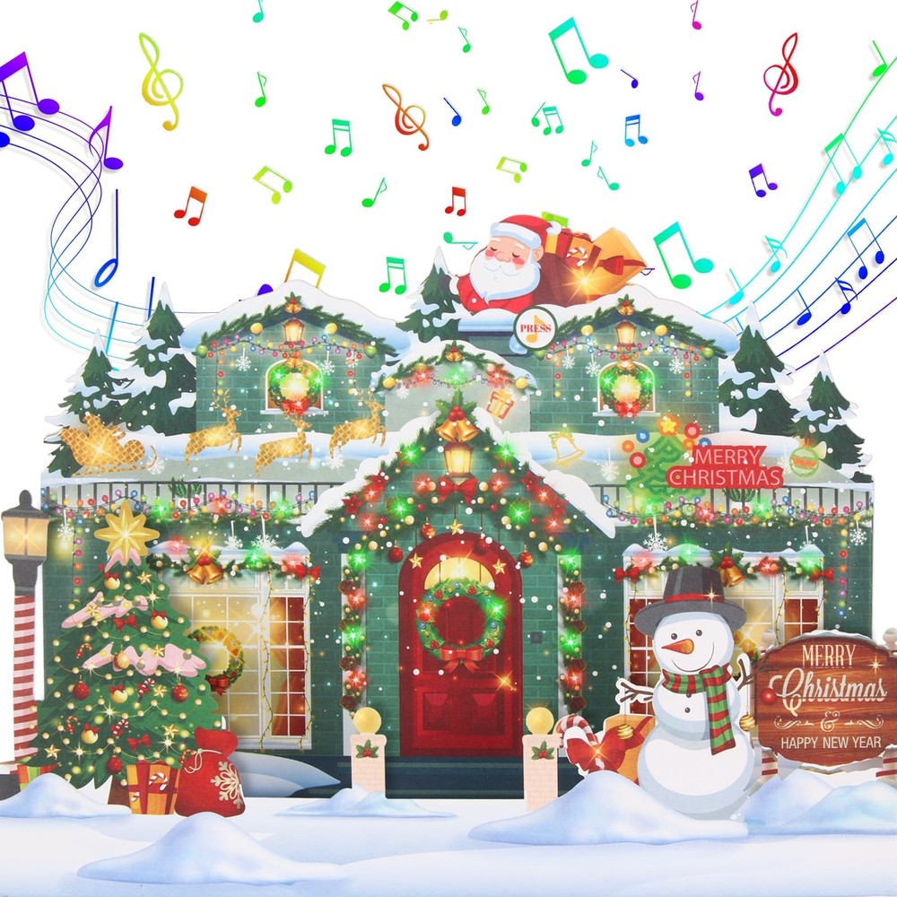 Christmas Greeting Cards 3D Pop Up Christmas Gift Card with Musical & Home An...