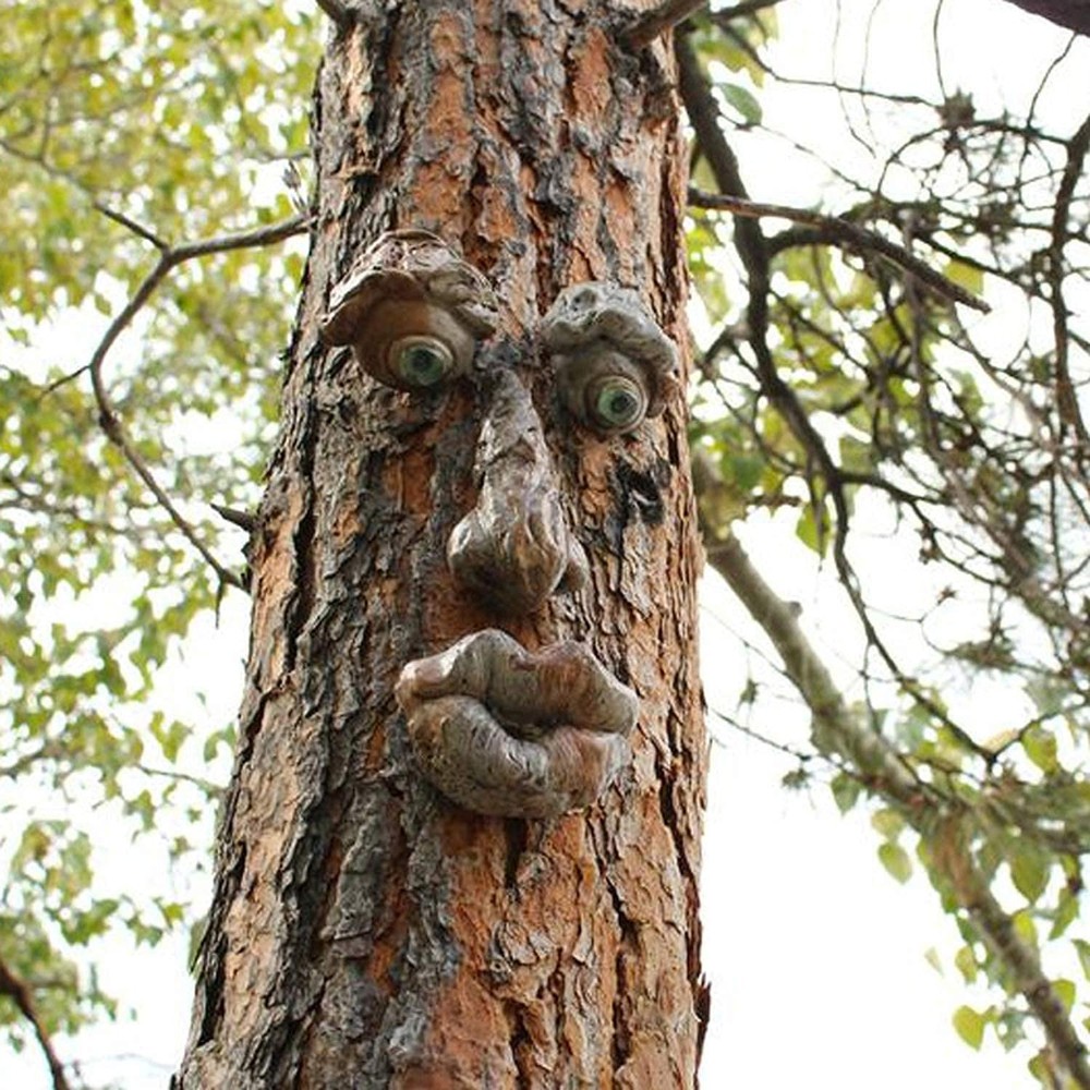 12-Inch Enlarged Tree Face Statue Outdoor Decor Old Man Tree Faces