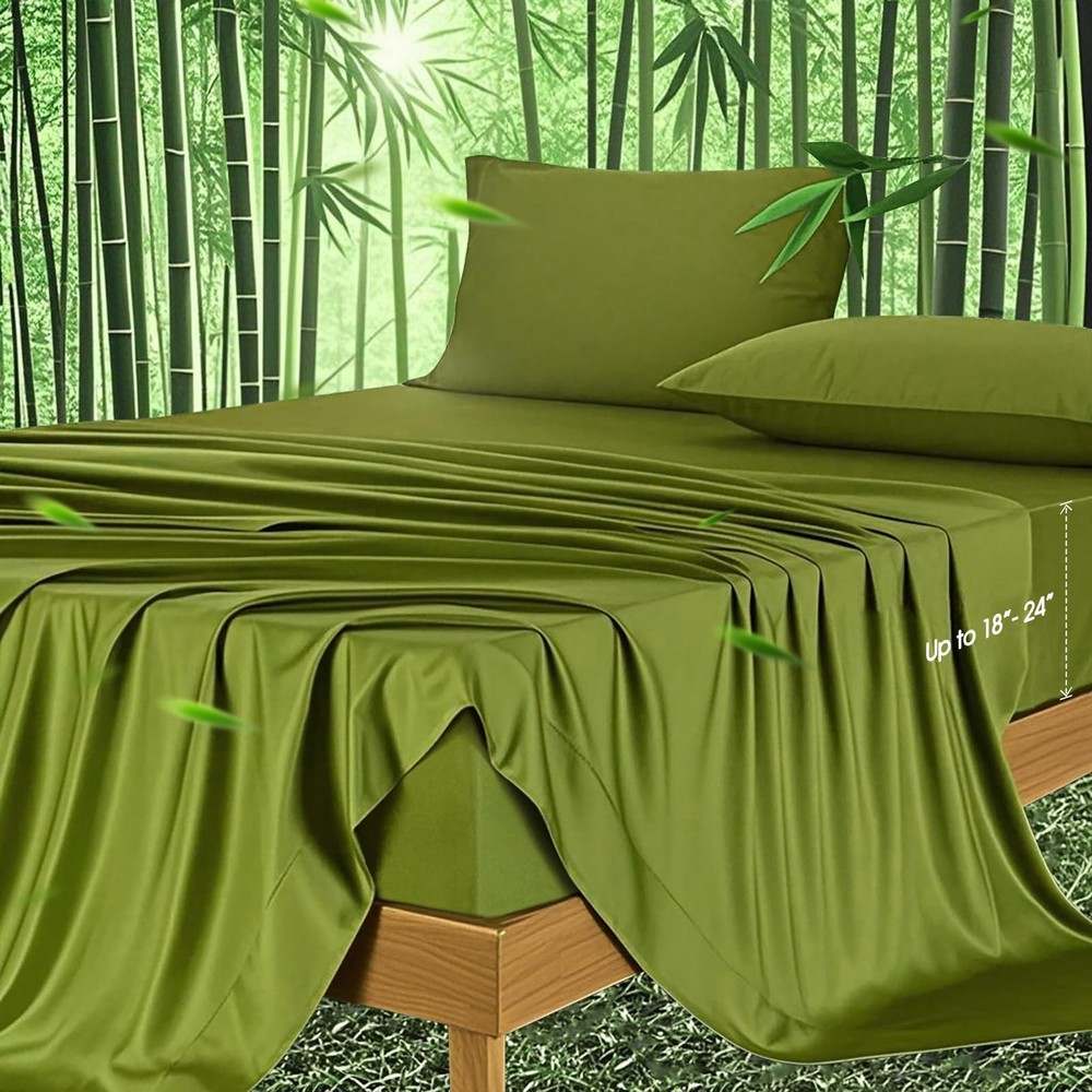 Deep Pocket King Bamboo Rayon Sheets Fits Mattresses Up to 18 Inches