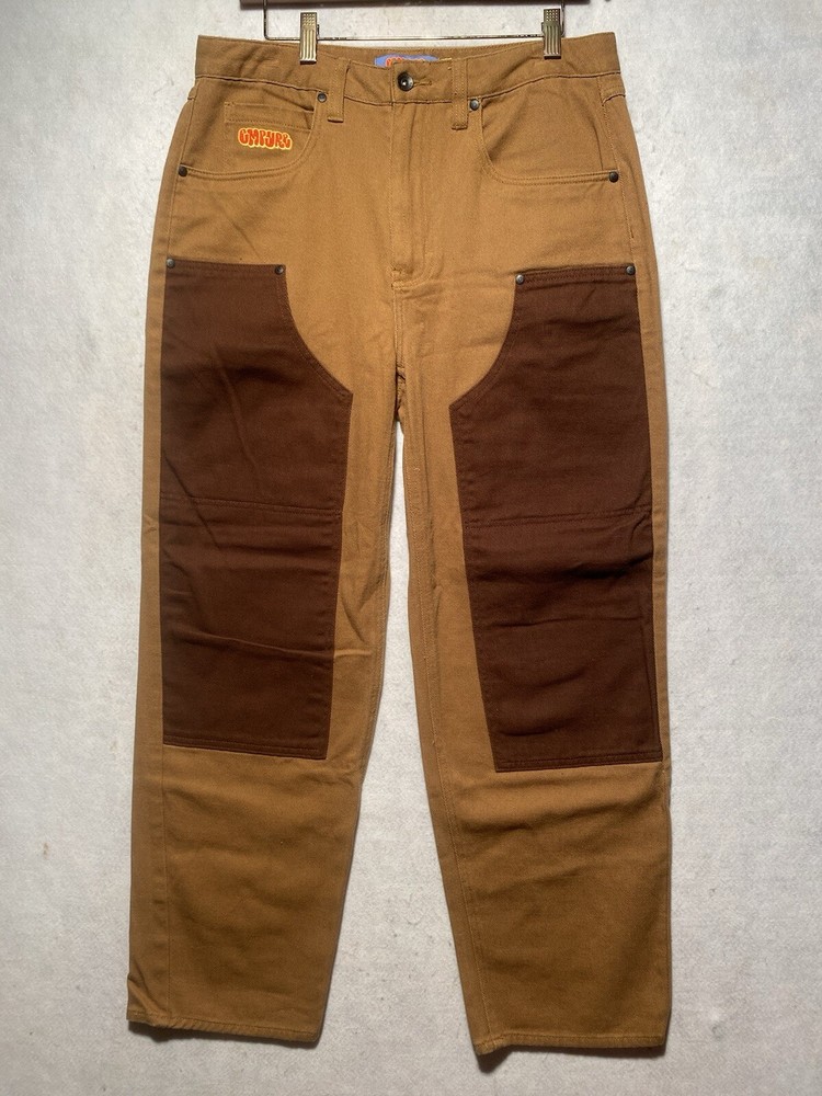Empyre Relax Double Knee Pants Jeans Brown 32x30 Y2K Skater Baggy Loose Patch
