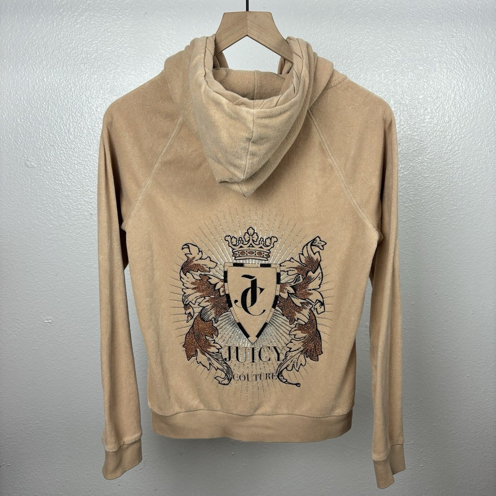 Vintage Y2K Juicy Couture Rhinestone Velour Hoodie Track Jacket Size Medium