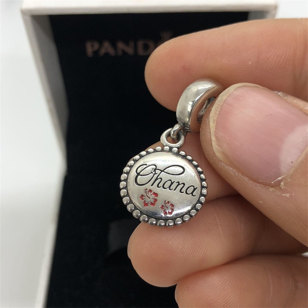 Pandora Ohana Pink Hibiscus Flower Hawaii Dangle Charm Ohana Charm