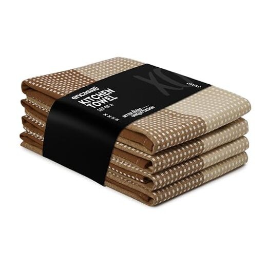 Super Absorbent Cotton Kitchen Towels - Set of 4 Large Beige