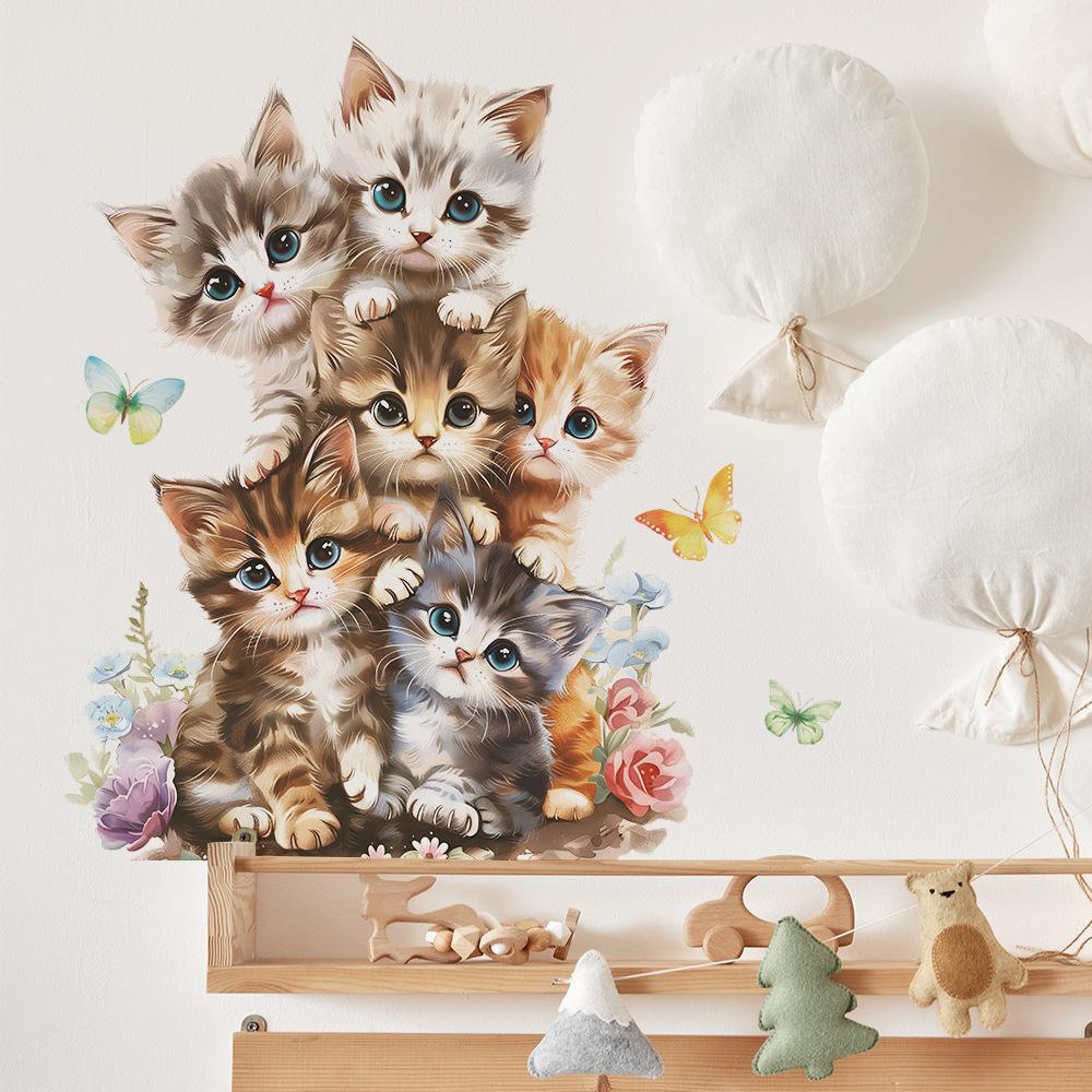 Modern Multicolor Plastic Cat Figurine Wall Sticker for Stylish Decor