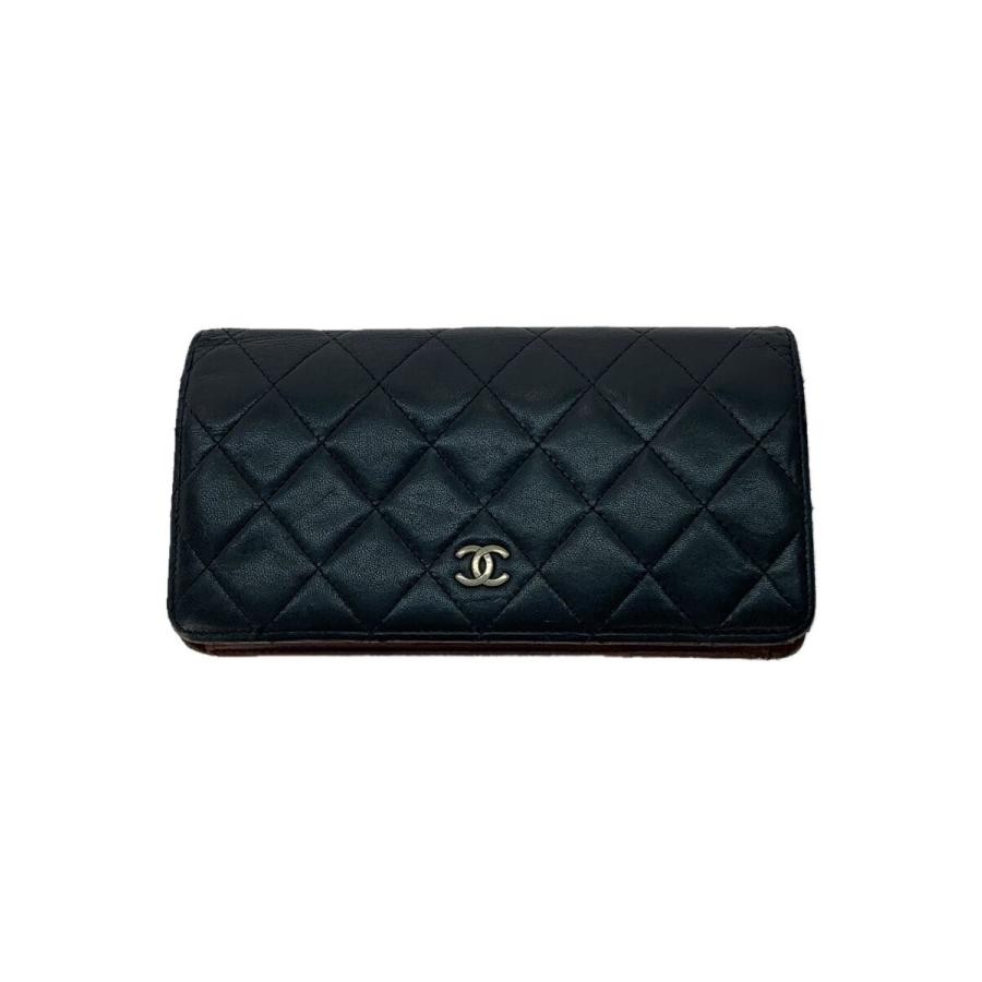 CHANEL Matelasse Coco Mark Long Wallet, Black Leather, Women's, 12712492