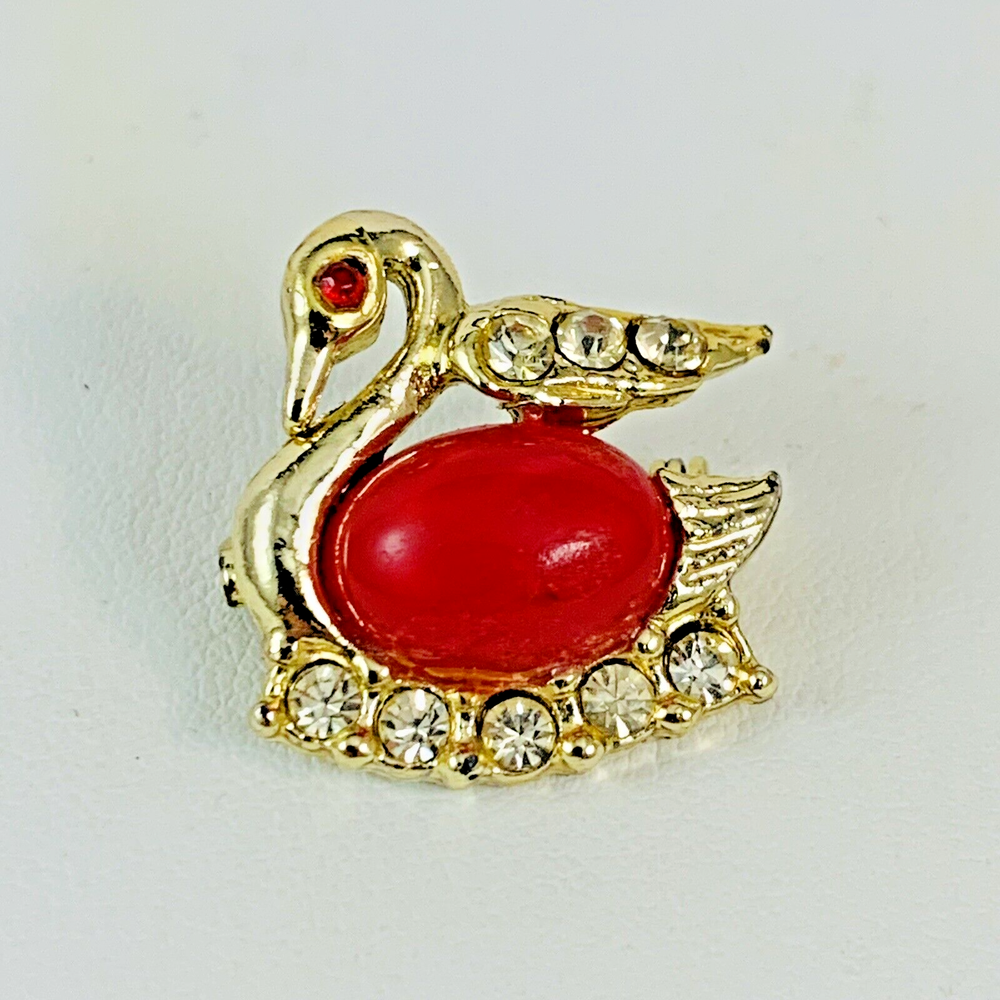 Vintage Pink Rhinestone Swan Brooch Pin Jelly Belly Style
