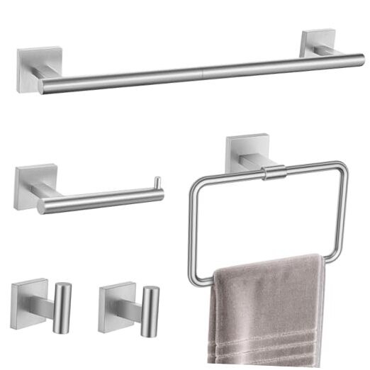 5-Piece Brushed Nickel Towel Bar Set for Bathroom Hardware
