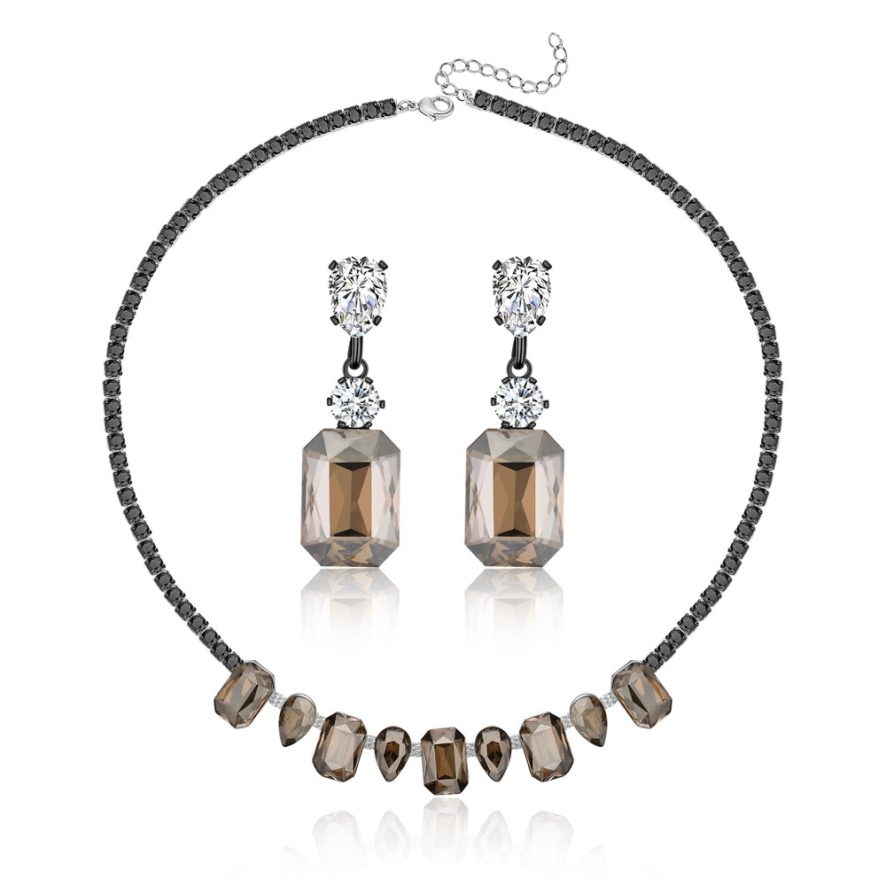 AMYJANE Wedding Jewelry Set for Women Crystal CZ Square Necklace Matching Dan...