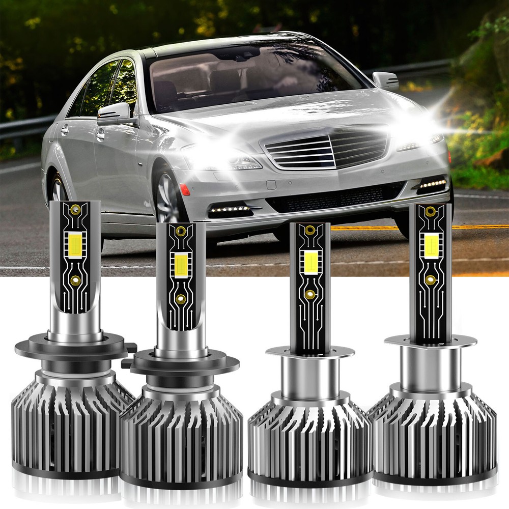 For Mercedes-Benz S350 1995-1995 4Pcs LED Headlight Bulbs High & Low Beam H1 H7