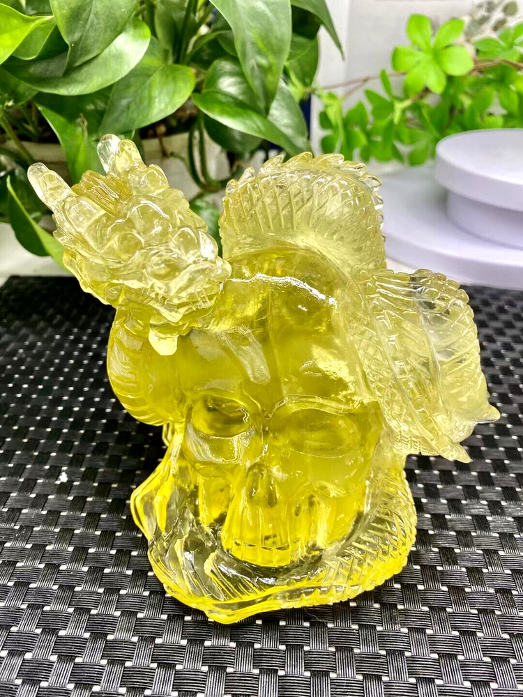 Top 2.5LB Natural Citrine Quartz Dragon Skull Crystal for Healing High Quality