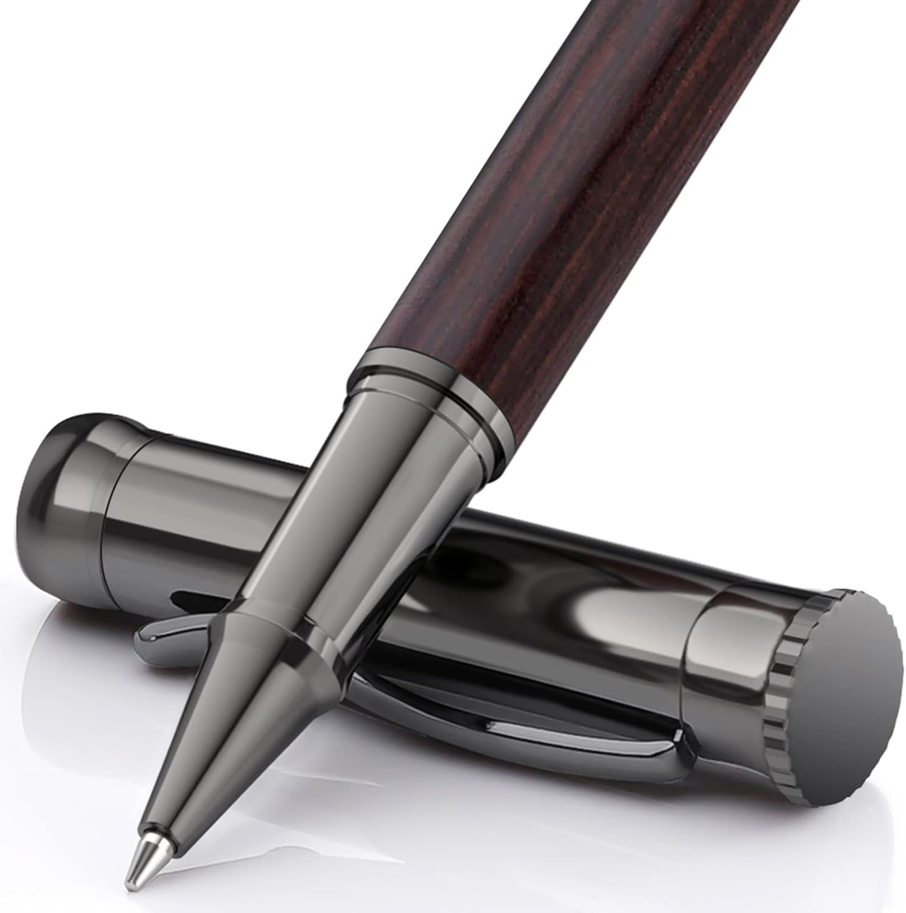 Wood Rollerball Pen Set with 2 Ink Refills - Luxury Office Gift for Men
