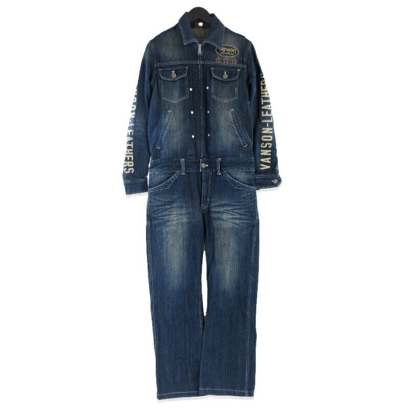 Men's Vanson All-In-One Denim Patch Shirt Jacket Distressed Indigo M