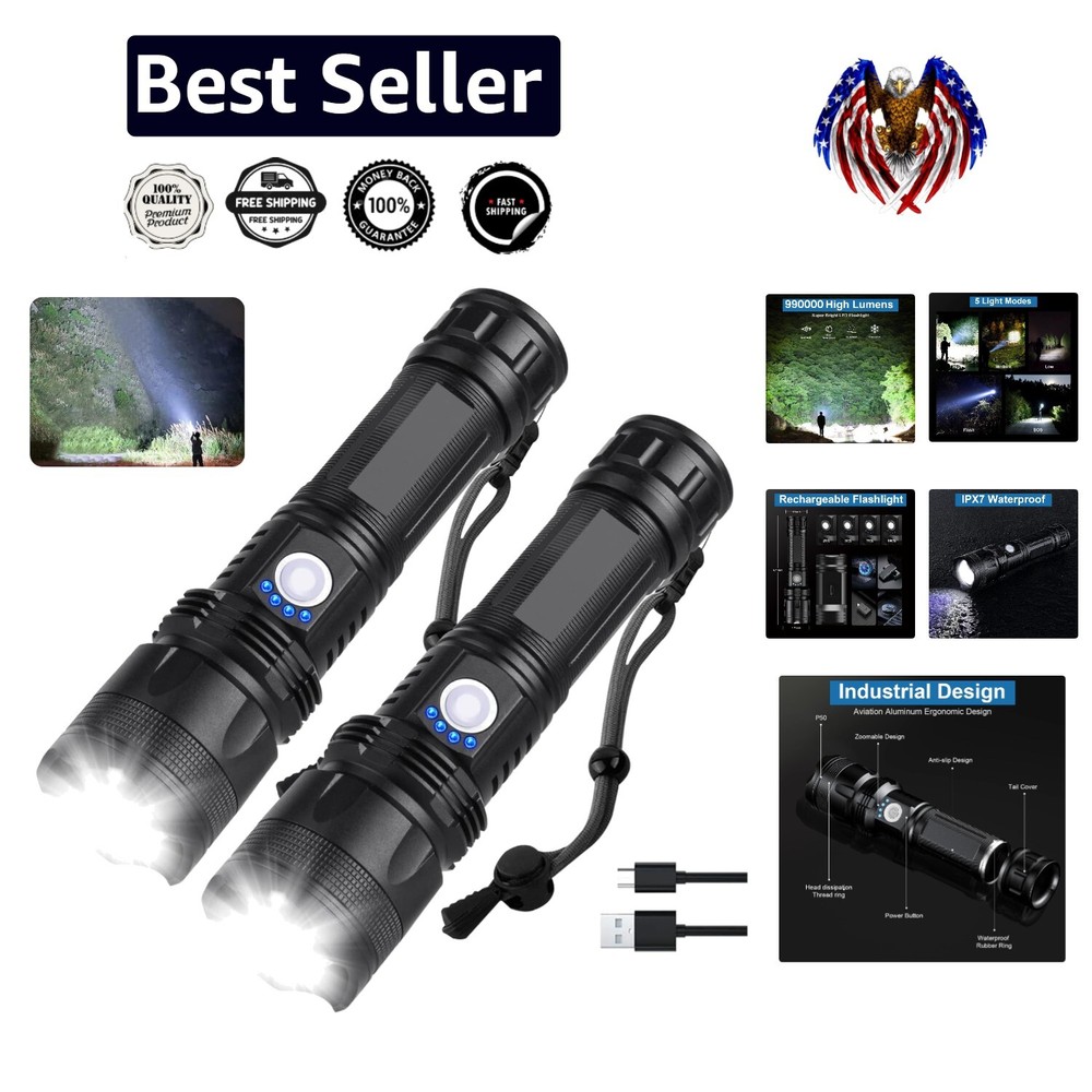 Superior 990,000 Lumens Rechargeable Flashlight Duo - Ultra Bright, Weatherproof
